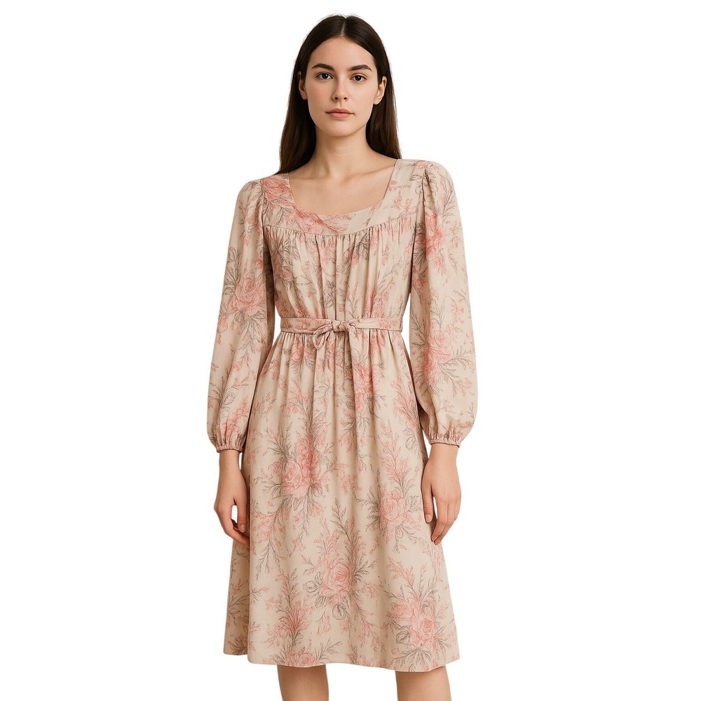 TONI TODD x VINTAGE cottagecore square neckline‎ midi dress long sleeve floral